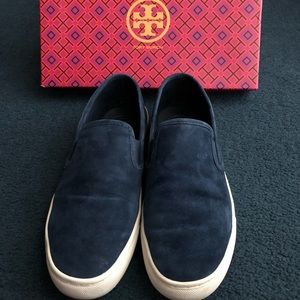 Tory Burch Max Blue Suede Slip-Ons